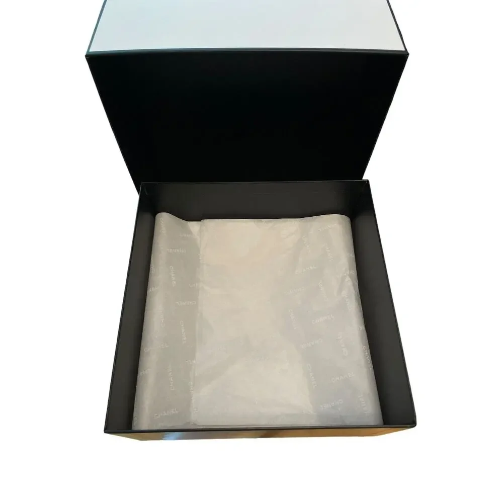 Chanel Gift Box‎ Storage Square 8.5” x 8.5” x 3.5” White Black Logo Cardboard